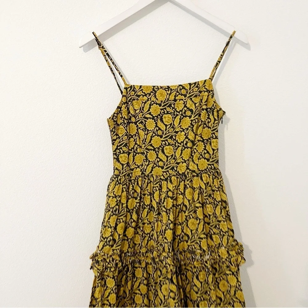 Nicholas Adele Dress Floral Golden Ruffle Tiered Size US 2